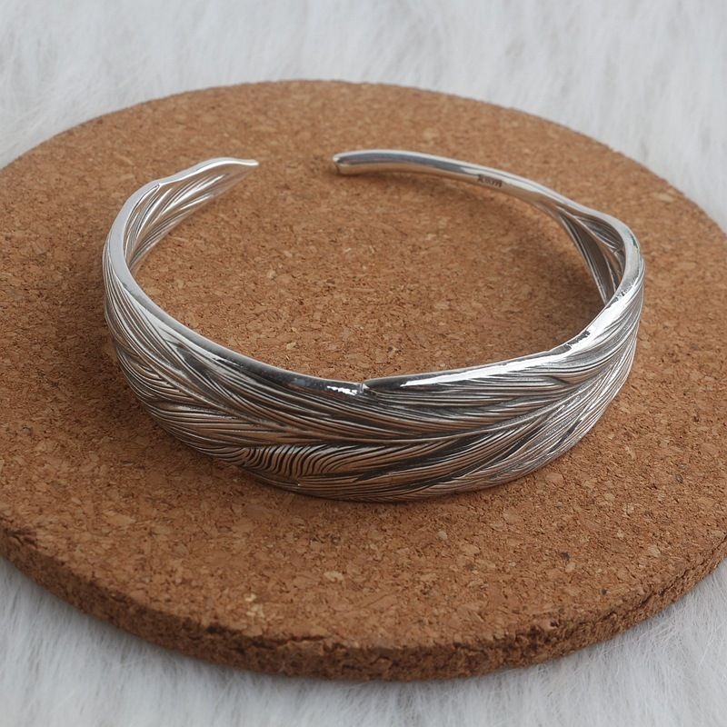 925 Sterling silver bracelet design feather pattern plain surface design bracelet