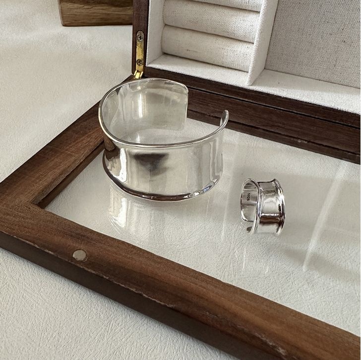 925 sterling silver bracelet ring plain plain retro set