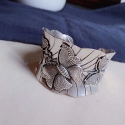 925 Silver bracelet lotus embossed bracelet inlaid Butterfly with jade