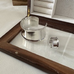 925 sterling silver bracelet ring plain plain retro set