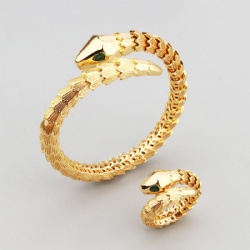 Snake bracelet ring set design smooth diamond set with zircon gold green eyes