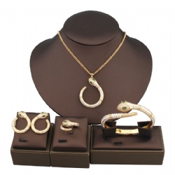 Snake Ring Necklace Earrings Stud set Simple design diamond set with zircon gold silver rose gold